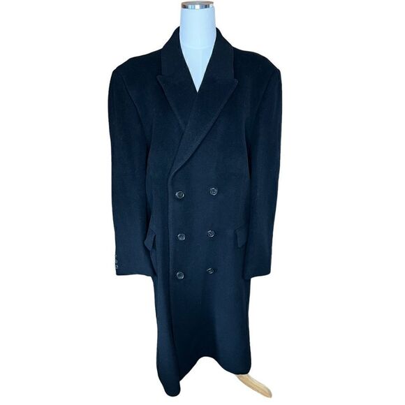 VTG The Original Teller Cashmere Coat Men’s Black Long Overcoat Trench Coat XL - Picture 6 of 6